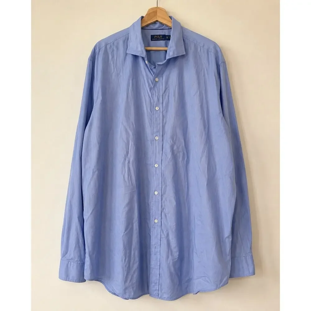 Polo Ralph Lauren 2XLT Tall Blue Hairline Stripe Cotton Button Up Shirt L/S Mens